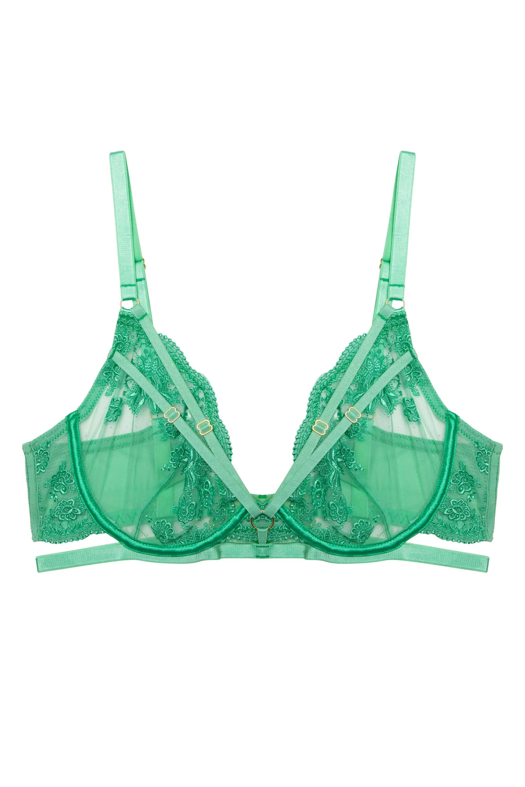 Sarina Green Embroidery Strap Plunge Bra With Detachable Harness