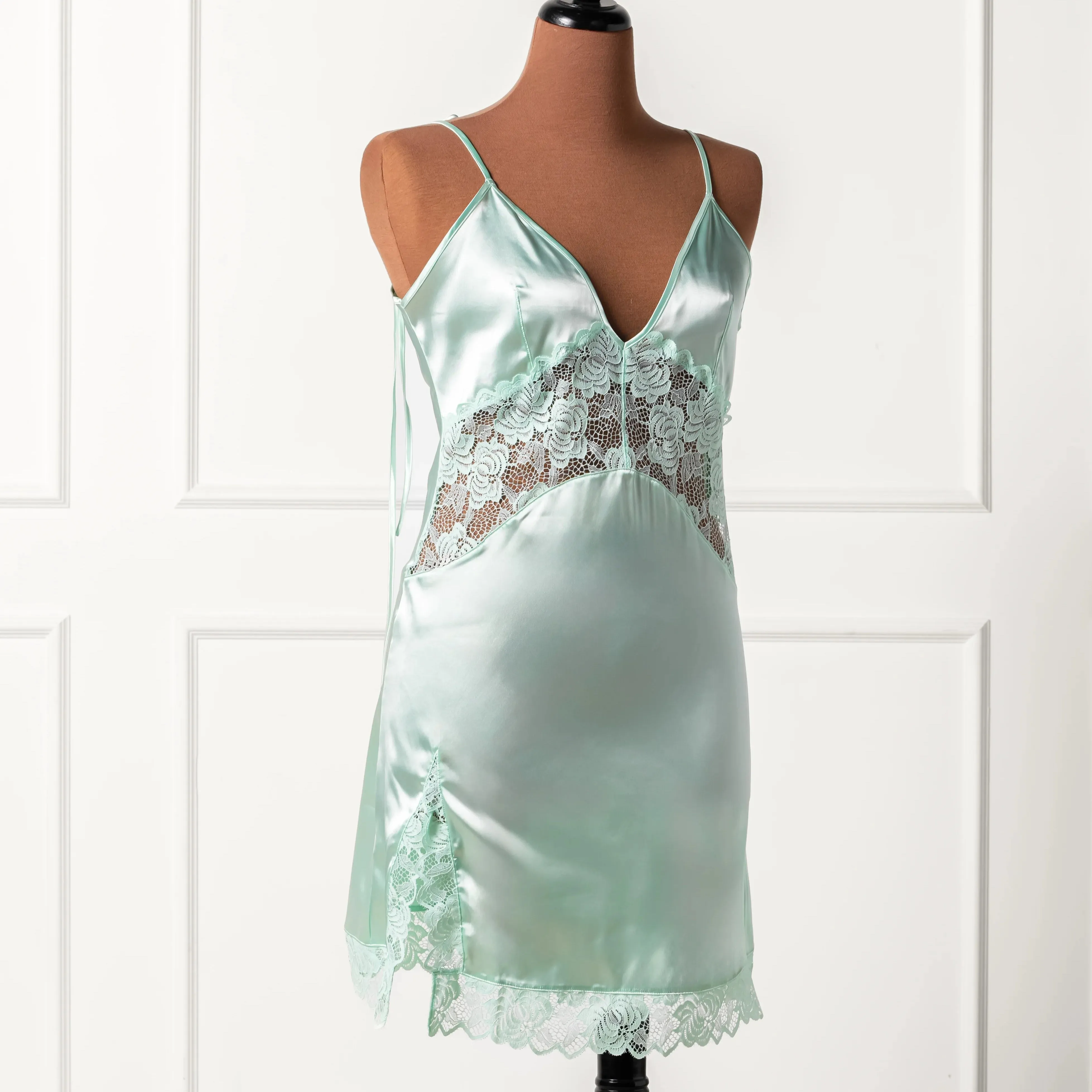 Satin & Lace Inset Slip - Mint Julep
