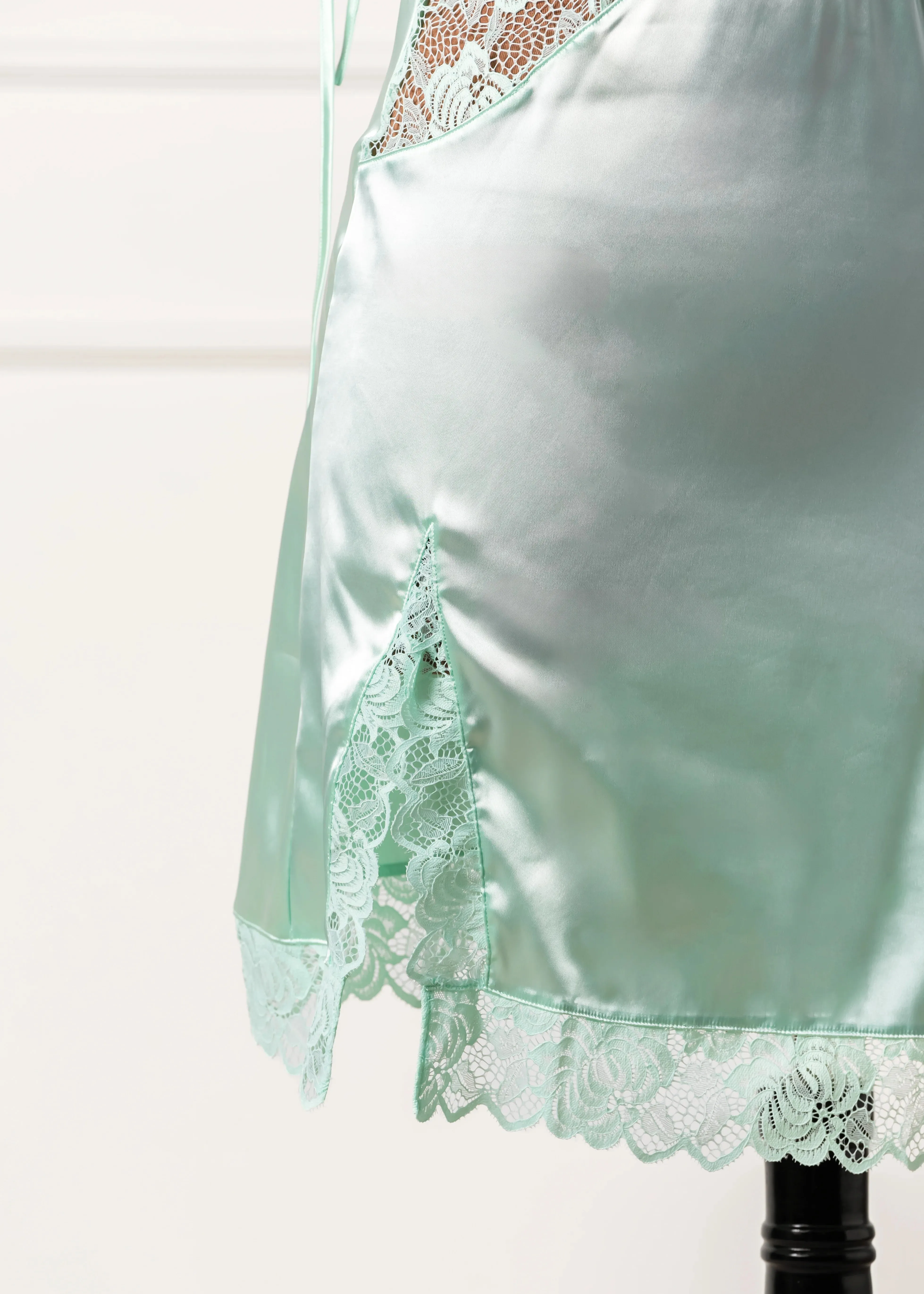 Satin & Lace Inset Slip - Mint Julep