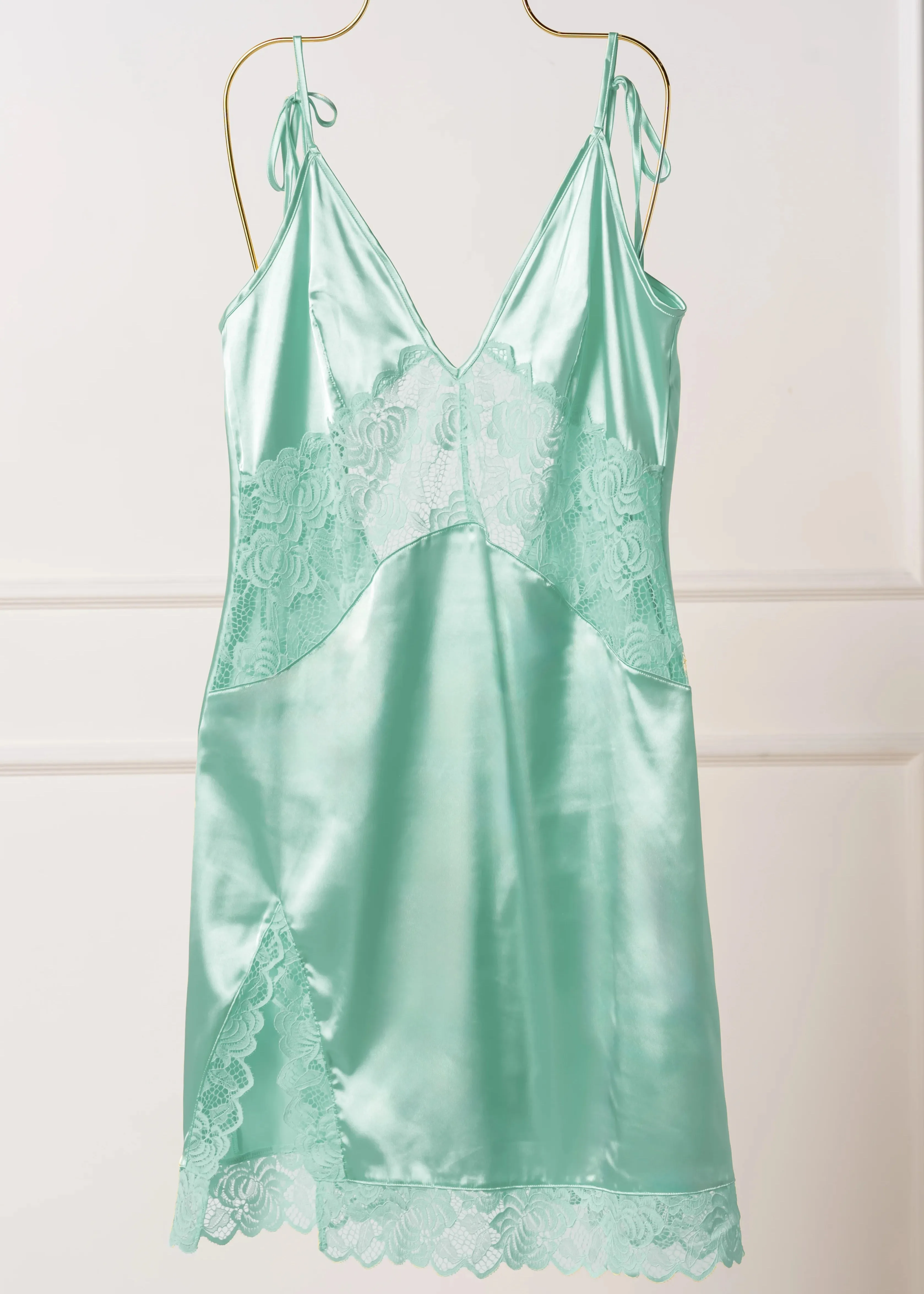 Satin & Lace Inset Slip - Mint Julep