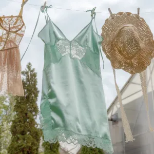 Satin & Lace Inset Slip - Mint Julep