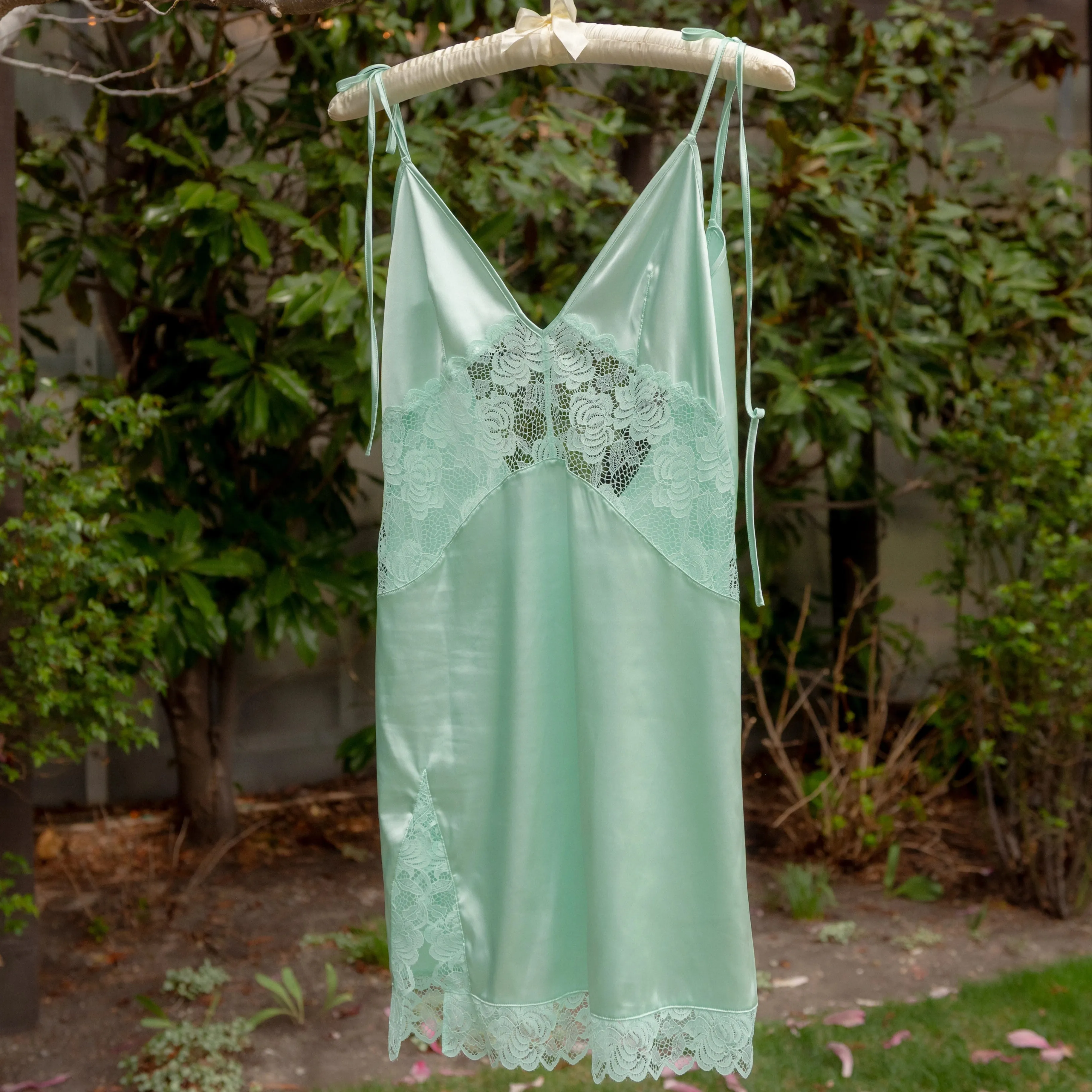 Satin & Lace Inset Slip - Mint Julep