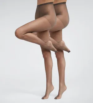 Set of 2 transparent tights in grey Ultra Resist reinforced Lycra