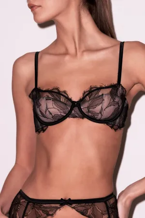 Sophia Lace Balconette Bra in Black