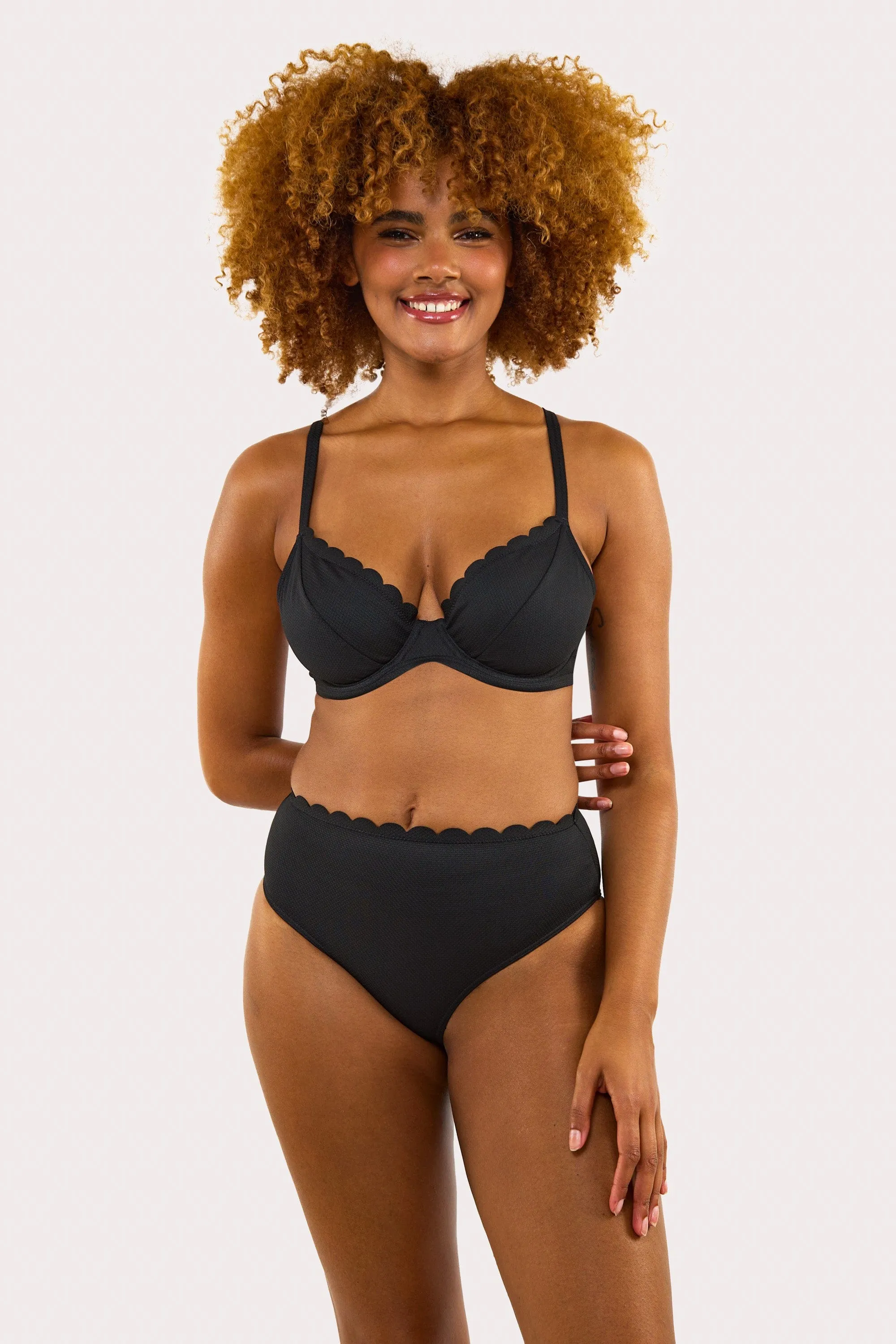 Sophia Mix & Match Black Scallop High-Waist Bikini Bottom