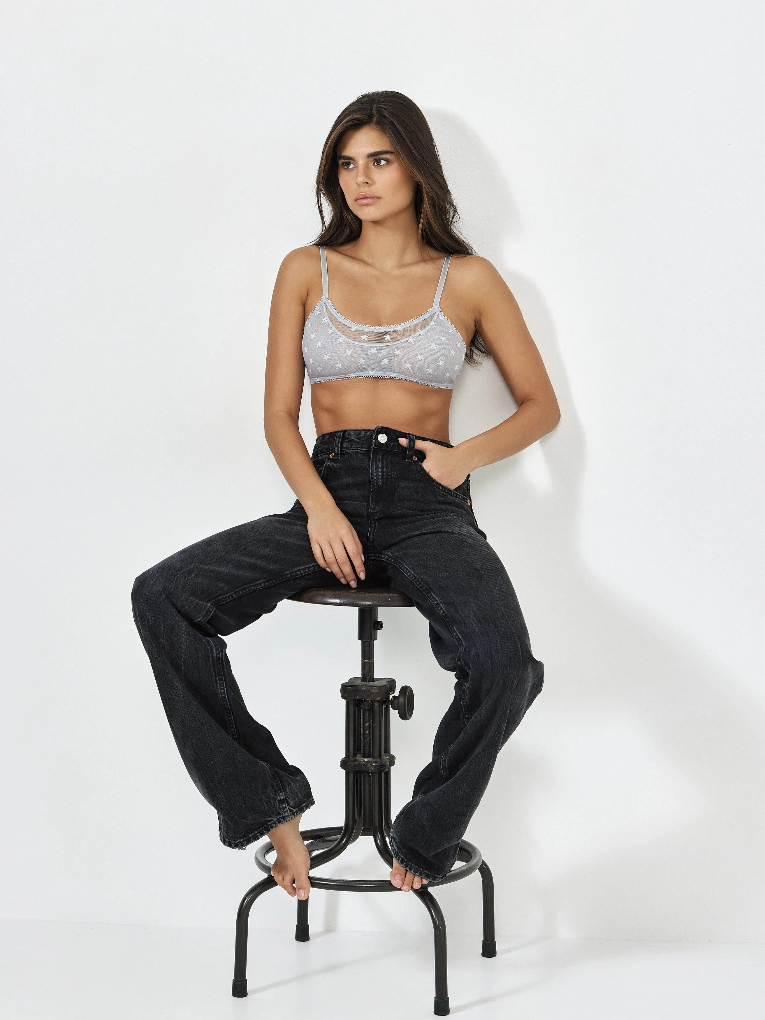Star Lace Bralette - Gray
