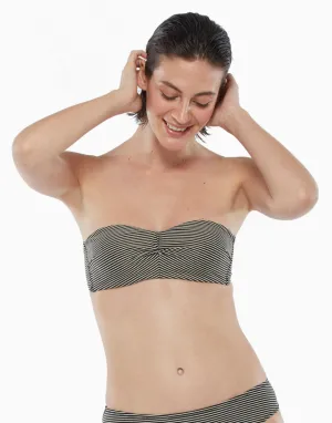 Underwired swimming costume top with gold and black stripes