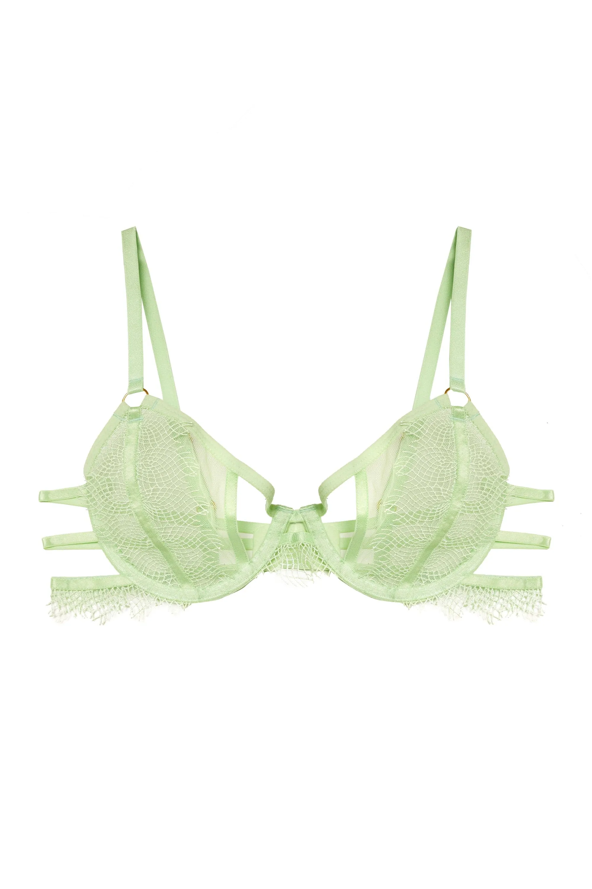 Valentina Cut out Trim Mesh Bra in Green