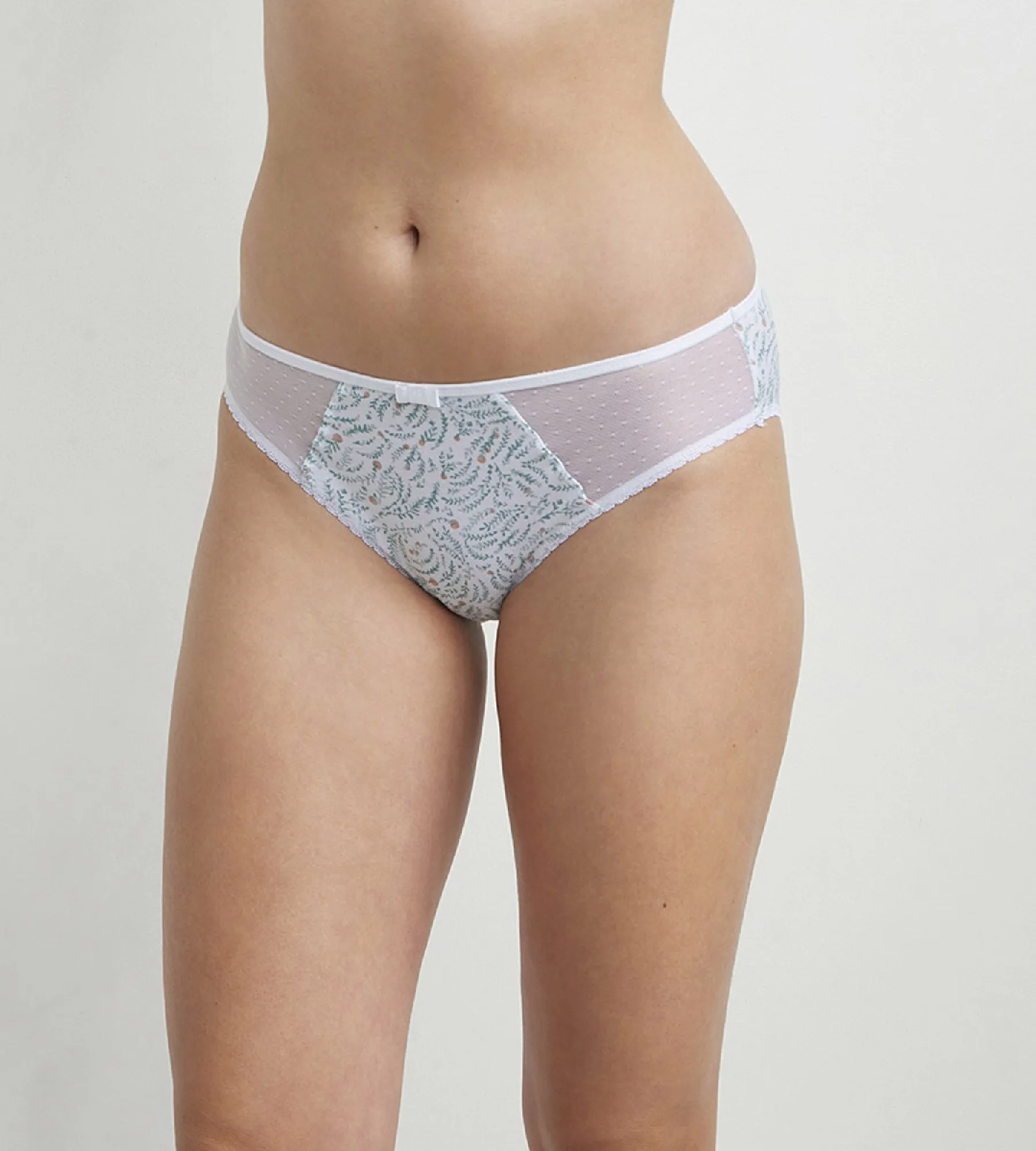 Women's cotton and tulle briefs with vegetal pattern White Generous Organic Cotton