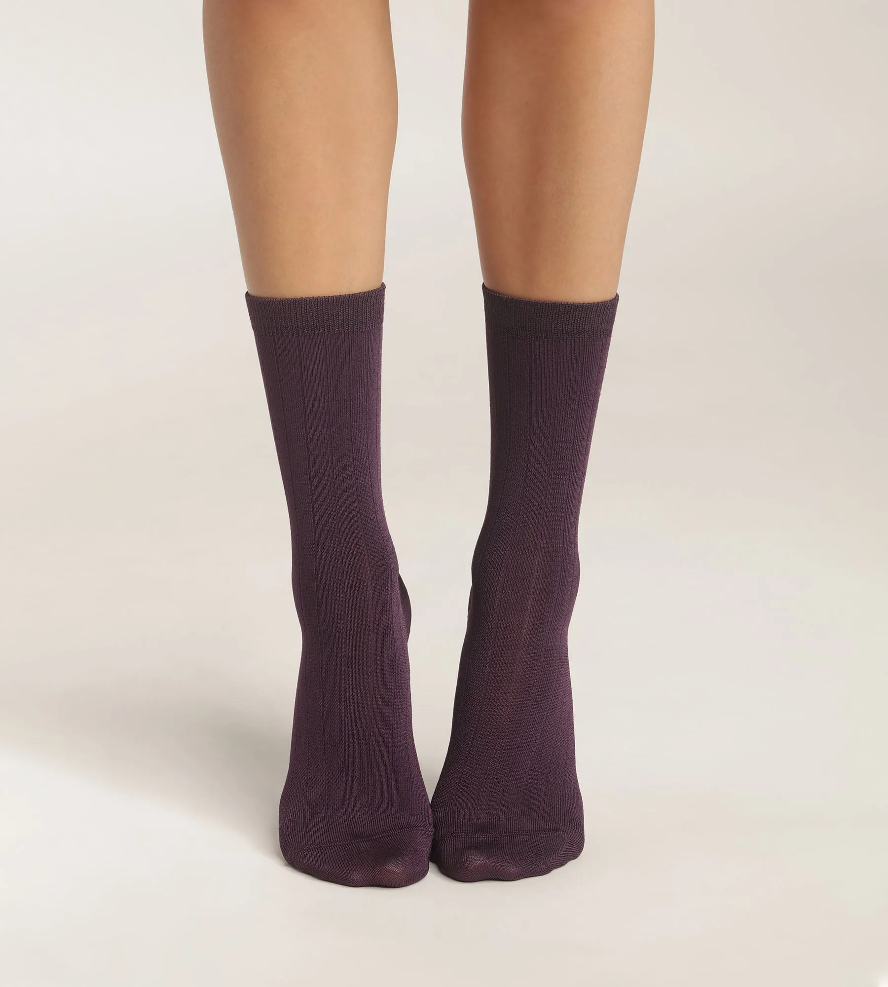Women's ribbed socks in satin cotton Violet Dim Mode