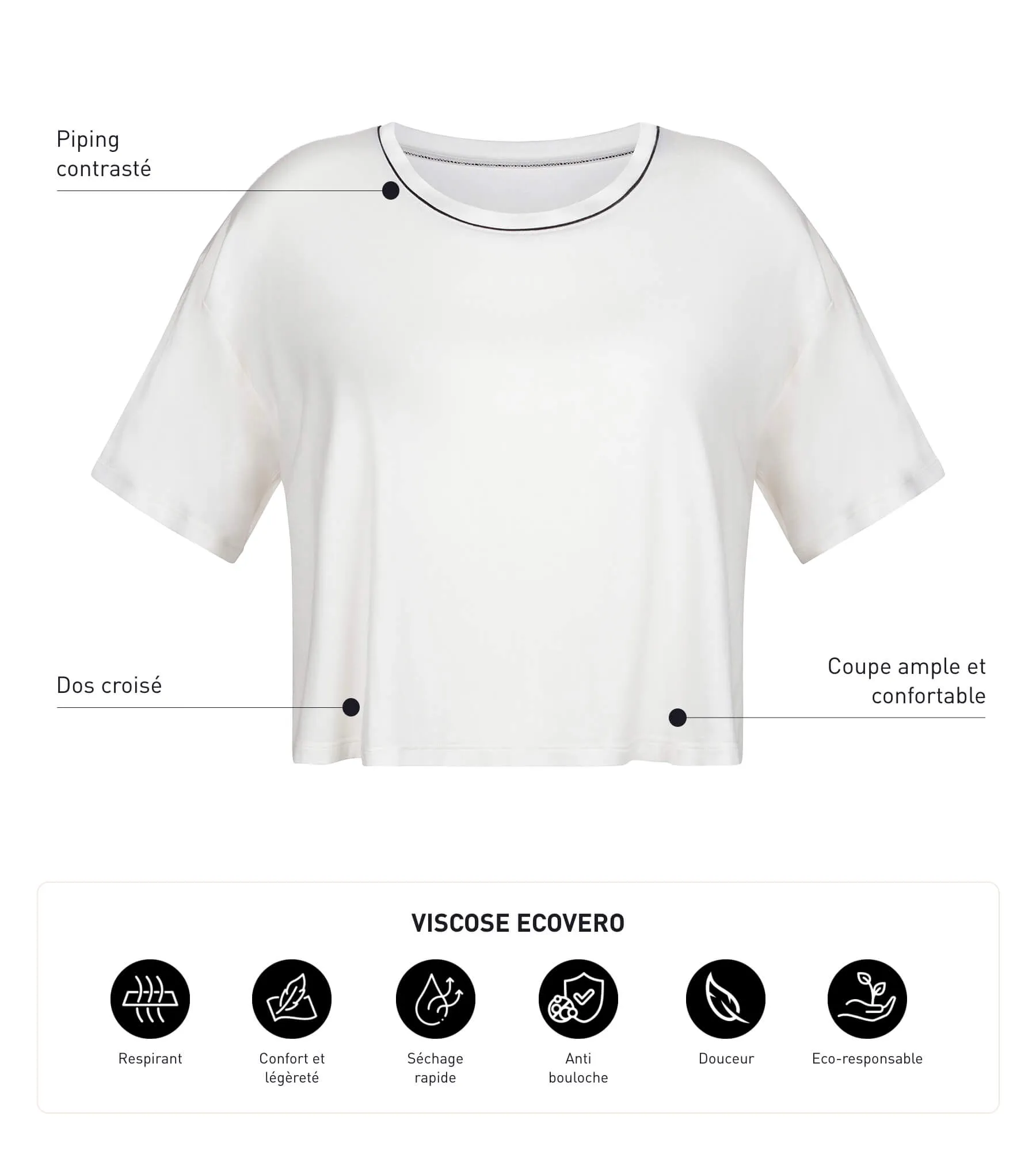 Women's sport t-shirt with open back in unbleached viscose Dim Move