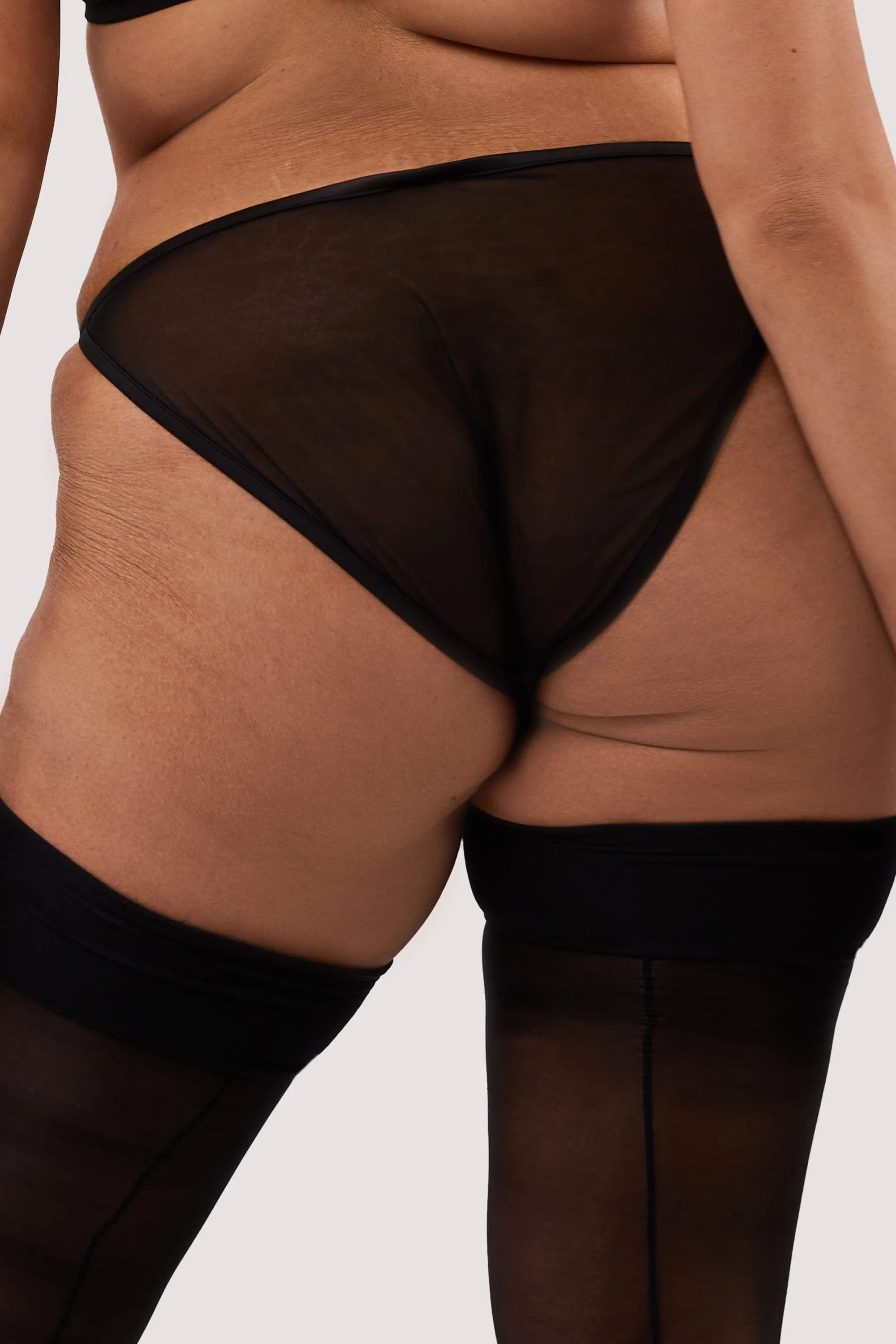 Wren Black Satin and Lace Tanga Brief